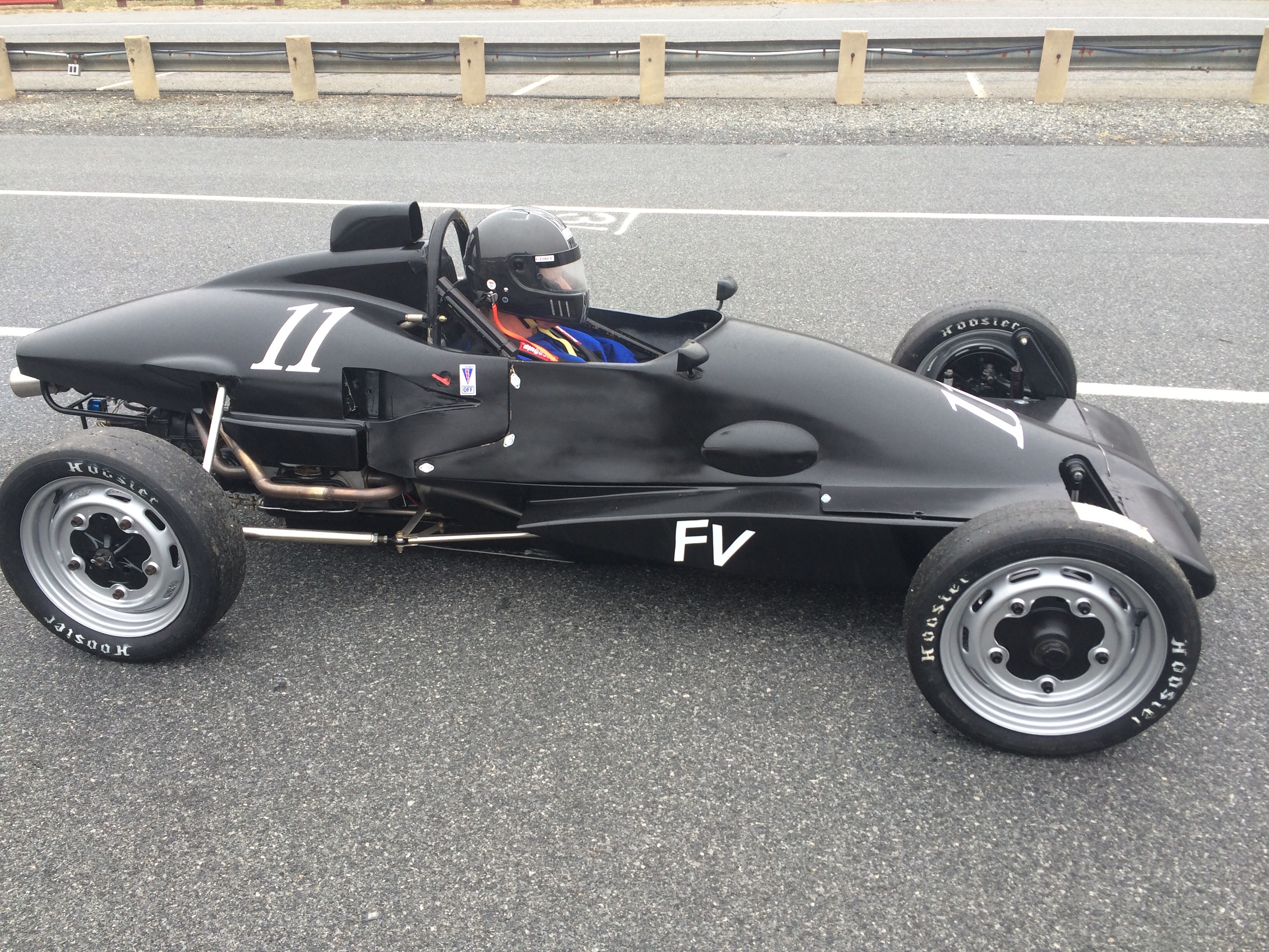 Barry Shelton's 84V FV. <br><b>The Owner history is as follows: </b><br>             Stephen Leech - March 1988 - June 1997<br>             Joseph Satterwhite - June 1997 - December 1997<br>             Guy Pipitone and Earl Carey - December 1997 - August 2002<br>             Troy Bucher - July 2002 - March 2012<br>             Runoffs 1989, 1990, 1991, 1992, 1993, Best Runoffs Finish - 11th 1990 (Stephen Leech)<br>             FV Silver Anniversary Race, Multiple Pro Vee events<br>             The car was rebuilt in 2012 - 2014, frame repaired and straightened, curved and welded floorpan, modified firewall for better driver fit (current is 6'4'' 220).<br>             The car has now been modified with an additional 2 inches added to the wheelbase to the FV max of 83.5, new steering system design, new brake pedal assembly. New CF bodywork added this year.<br>